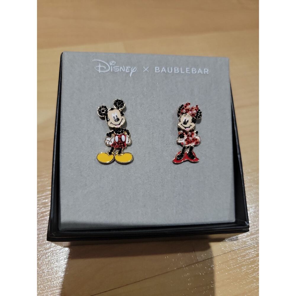 Disney x BaubleBar Mickey & Minnie Mouse Crystal Enamel Stud Earrings NIB - Picture 2 of 4